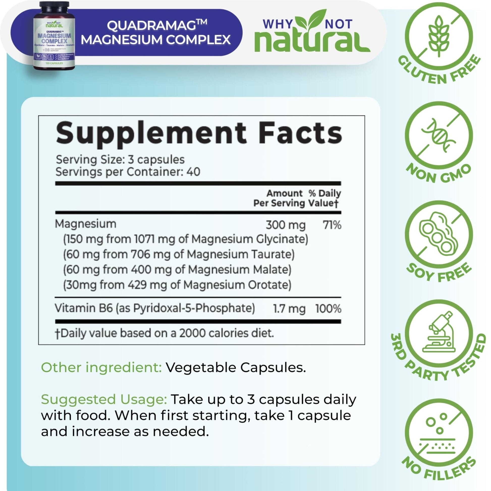 4-in-1 Magnesium Complex Supplement - Glycinate, Taurate, Malate, Orotate Blend - 300 mg per Serving, 120 Capsules - Maple Wellness Supplements