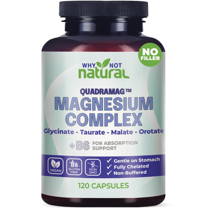 4-in-1 Magnesium Complex Supplement - Glycinate, Taurate, Malate, Orotate Blend - 300 mg per Serving, 120 Capsules - Maple Wellness Supplements