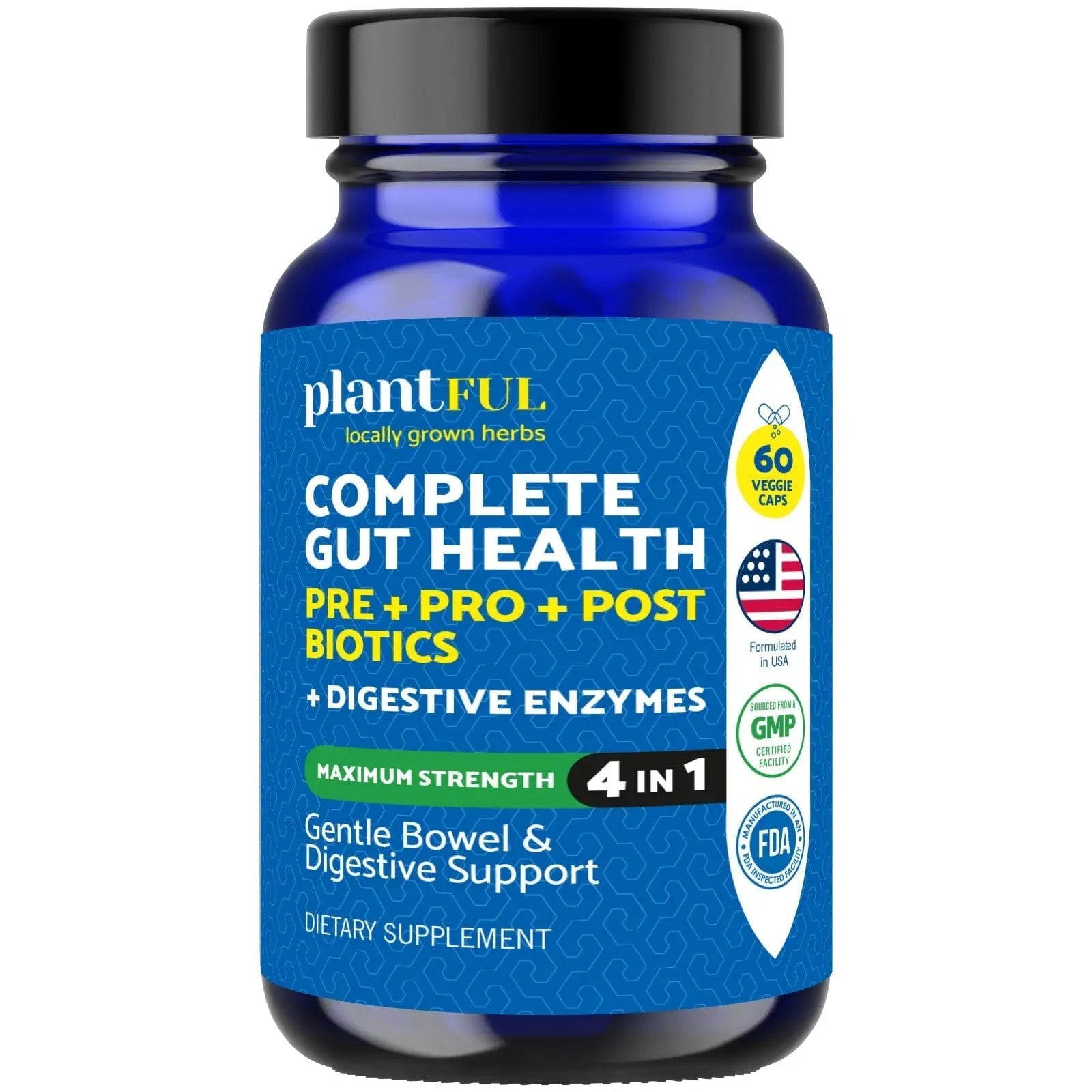 4-in-1 Pre Post Probiotics & Digestive Enzymes - Complete Gut Health & Digestive Support for Women & Men - Prebiotic Probiotic & Postbiotic Gas & Bloating Relief – 60 Non GMO Capsules - Maple Wellness Supplements