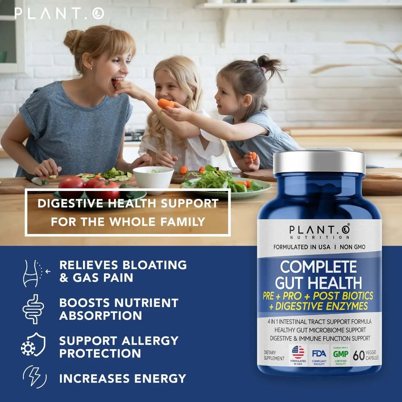 4-in-1 Prebiotic Probiotic & Postbiotic for Women & Men, Complete Gut & Digestive Support Supplement, Pre Post Probiotics & Digestive Enzymes 60 Capsules - Maple Wellness Supplements