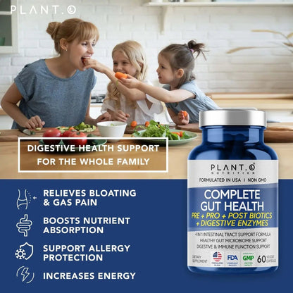 4-in-1 Prebiotic Probiotic & Postbiotic for Women & Men, Complete Gut & Digestive Support Supplement, Pre Post Probiotics & Digestive Enzymes 60 Capsules - Maple Wellness Supplements