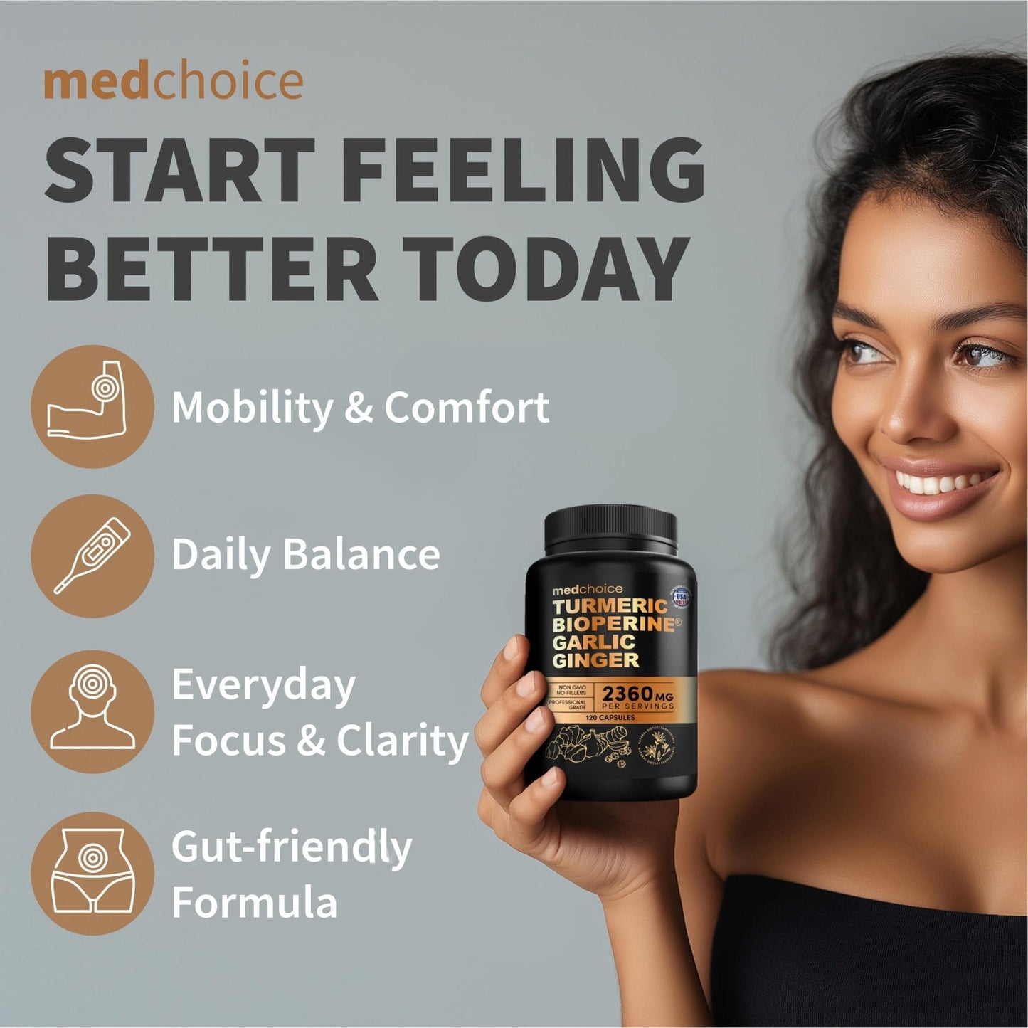 4-in-1 Turmeric Joint Support Supplements with Garlic and BioPerine - 2360 mg High Potency Herbal Blend for Mobility, Everyday Flexibility, Digestive Comfort - Maple Wellness Supplements