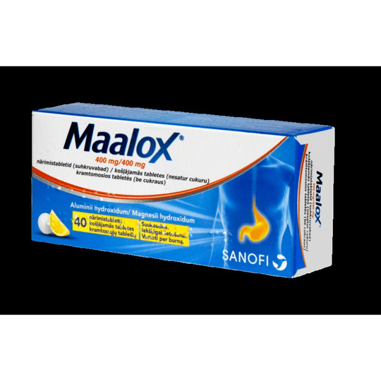 40 Chewable Tablets, MAALOX 400mg / Relief of Gastric & Stomach Wind, Gas - Maple Wellness Supplements