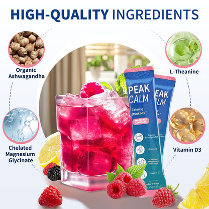 40 Count Super Cortisol Calm Drink with Magnesium Glycinate, Ashwagandha, L-Theanine & Vitamin D3 |Magnesium glycinate Powder for Relaxation, Focus & Sleep Support | Raspberry Lemonade | No Sugar - Maple Wellness Supplements