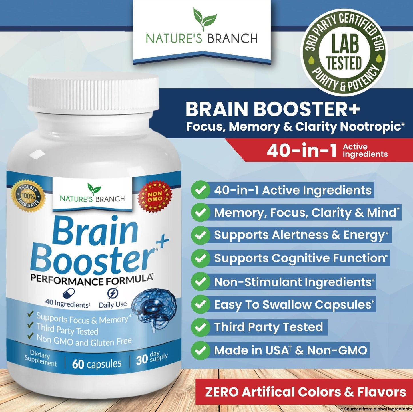 40-in-1 Brain Booster Supplement for Focus, Memory, Clarity, Energy | Advanced Vitamins Plus eBook | for Men & Women, Cognitive Function Nootropic Support with DMAE, Mind Health Formula | 60 Capsules - Maple Wellness Supplements