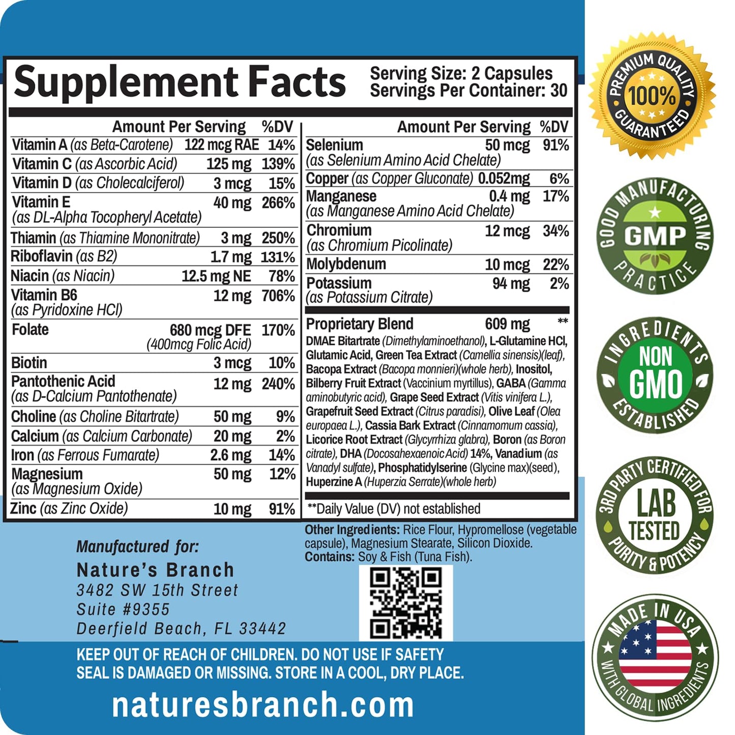 40-in-1 Brain Booster Supplement for Focus, Memory, Clarity, Energy | Advanced Vitamins Plus eBook | for Men & Women, Cognitive Function Nootropic Support with DMAE, Mind Health Formula | 60 Capsules - Maple Wellness Supplements