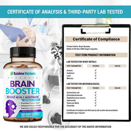40-in-1 Brain Booster Supplements for Memory, Focus, Clarity, Energy, Performance - Maple Wellness Supplements