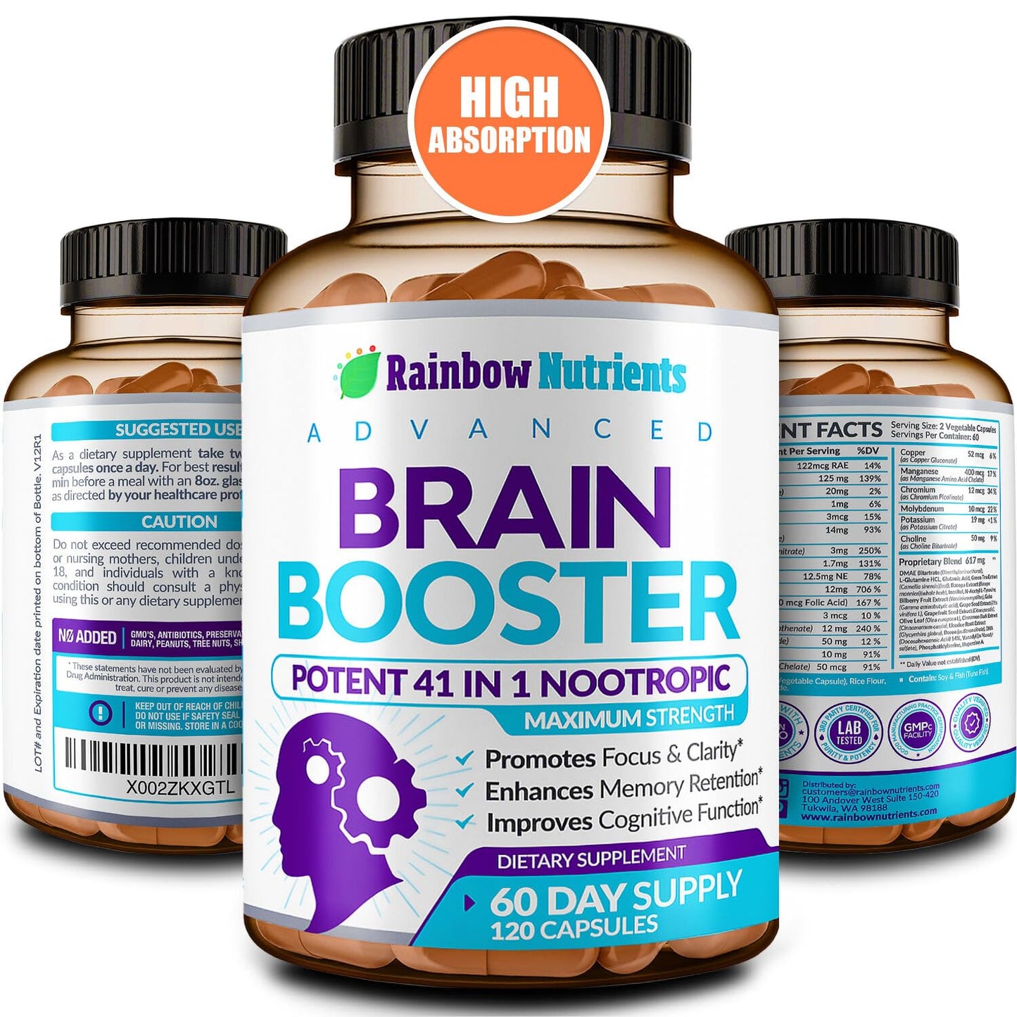 40-in-1 Brain Booster Supplements for Memory, Focus, Clarity, Energy, Performance - Maple Wellness Supplements