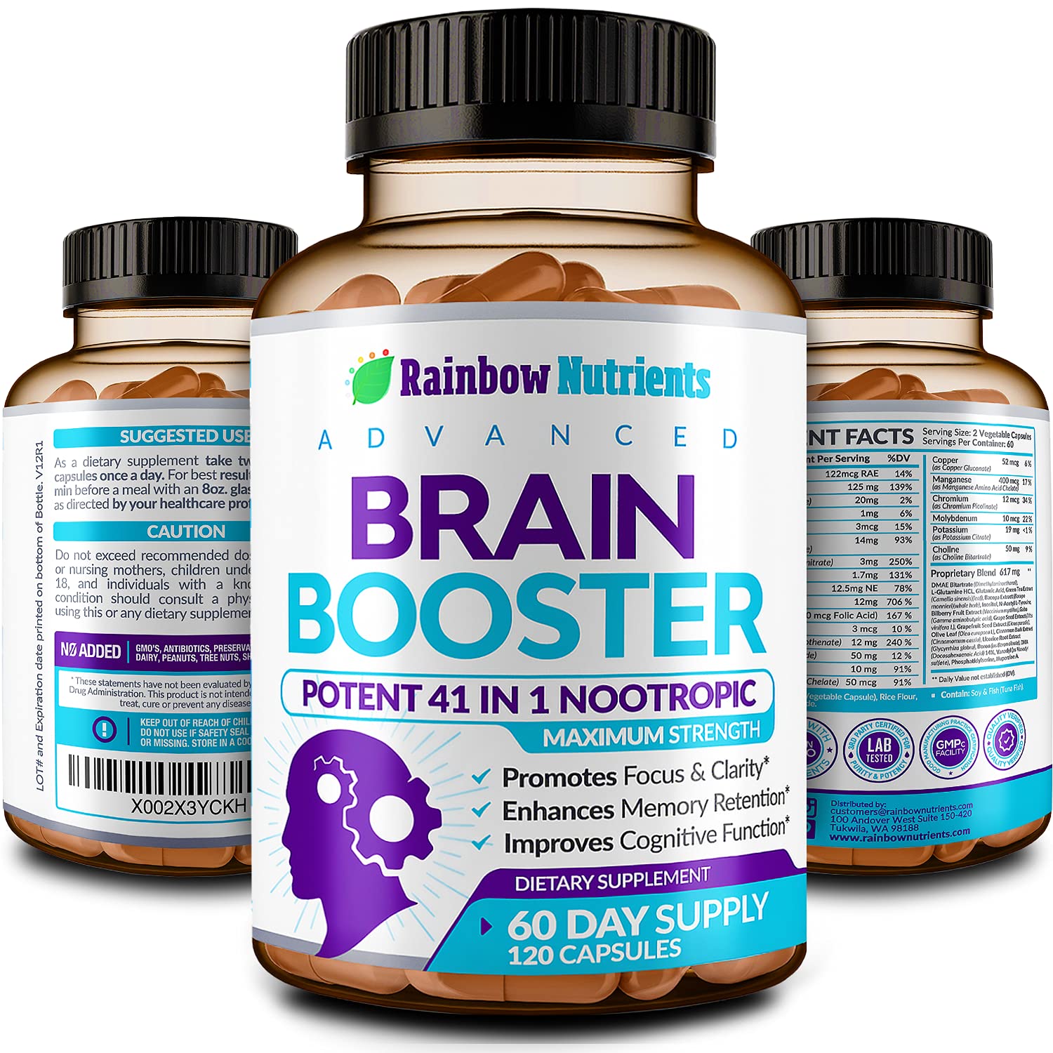 40-in-1 Brain Booster Supplements for Memory, Focus, Clarity, Energy, Performance - Maple Wellness Supplements