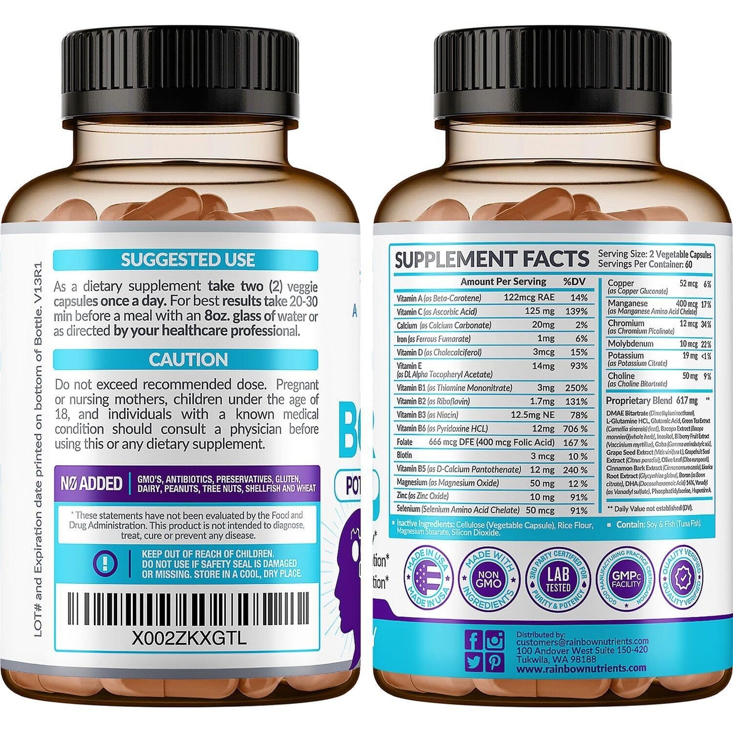 40-in-1 Brain Booster Supplements for Memory, Focus, Clarity, Energy, Performance | Natural Nootropic Brain Support Supplement with DMAE, Bacopa Monnieri & More | For Men & Women | 120 V Capsules - Maple Wellness Supplements