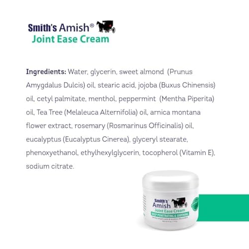 Smith Amish JointEase Soothing Cream 3 Pack (Three 4 oz Jars) with Arnica, Tea Tree, Eucalyptus, Peppermint and Rosemary Smith AmishBuy Supplements Australia