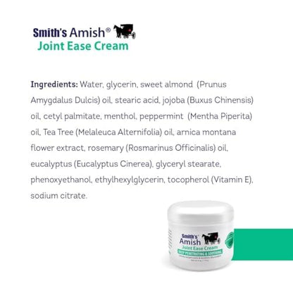 Smith Amish JointEase Soothing Cream 3 Pack (Three 4 oz Jars) with Arnica, Tea Tree, Eucalyptus, Peppermint and Rosemary Smith AmishBuy Supplements Australia
