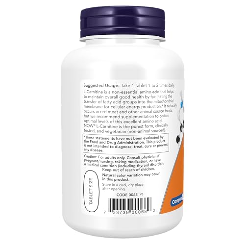 NOW Supplements, L-Carnitine 1,000 mg, Purest Form, Amino Acid, Fitness Support NOWBuy Supplements Australia