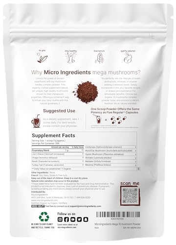 Sustainably US Grown, Organic Mega Mushroom 10 in 1 Complex Formula Powder Micro IngredientsBuy Supplements Australia
