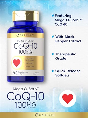 Carlyle CoQ10 100mg | 240 Softgels | Mega Q-Sorb Coenzyme Q-10 | with Black Pepper CarlyleBuy Supplements Australia