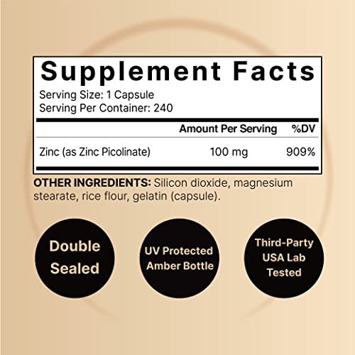 NatureBell Zinc Picolinate 100mg, 480 Count Capsules - Supports Immune System NatureBellBuy Supplements Australia