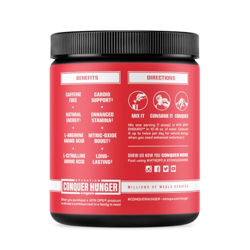 MTN OPS Enduro Nitric Oxide Supplement & Stim-Free Pre Workout - 30 Servings - with Magnesium Citrate, Beet Root Powder, Niacinamide, L Arginine & L Citrulline - Pink Lemonade Flavor