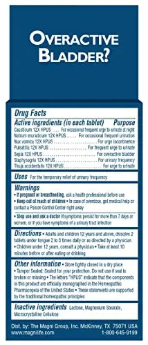 MagniLife Bladder Relief Tablets (125 Ct), Fast-Dissolving Homeopathic Support for Overactive Bladder, Leaks from Sneezing, Coughing or Movement, Daily Use Formula Safe for Men & Women MagniLifeBuy Supplements Australia