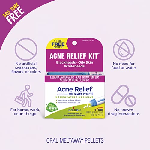 Boiron Acne Relief Kit for Blackheads, Oily Skins, Whiteheads on The Face and Body - 3 Count (240 Pellets) BoironBuy Supplements Australia