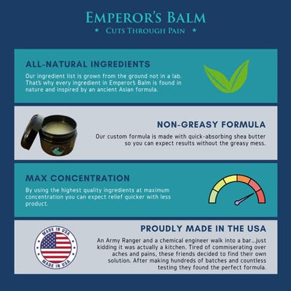 The Emperor's Balm Joint & Muscle Pain Relief Cream – Fast-Acting, Non-Greasy, Long-Lasting Natural Formula – Soothing Rub for Back, Shoulder, Neck & Whole Body - 2oz The Emperor's BalmBuy Supplements Australia