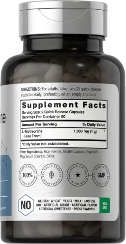 L Methionine 1000mg | 100 Capsules | Non-GMO, Gluten Free | Free Form Supplement HorbäachBuy Supplements Australia