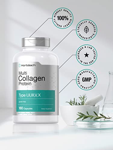 Multi Collagen Protein 2000 mg | 180 Capsules | Type I, II, III, V, X | Collagen Peptide Pills HorbäachBuy Supplements Australia
