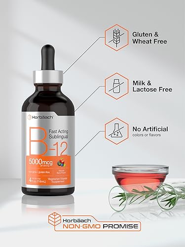 B-12 | 5000mcg | 4oz | Natural Berry Flavor Fast-Acting Sublingual Liquid Vitamin HorbäachBuy Supplements Australia