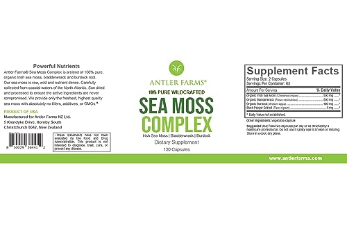 Antler Farms – 100% Pure Sea Moss Complex, 130 Capsules, Organic & Wildcrafted Irish Antler FarmsBuy Supplements Australia