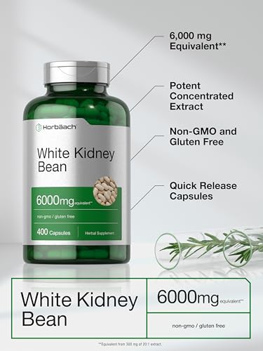 White Kidney Bean Extract Capsules | 6000mg | 400 Count | Non-GMO & Gluten Free HorbäachBuy Supplements Australia