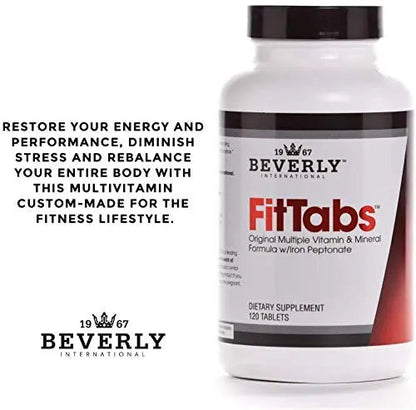 Beverly International Fit Tabs Daily Multi-Vitamin/Mineral with Iron Peptonate,120 Tablets. (30 Servings) Notice The Difference Beverly International