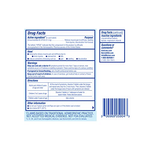 Boiron Arnicare Tablets for Pain Relief from Muscle Pain, Joint Soreness, Swelling from Injury or Bruises BoironBuy Supplements Australia