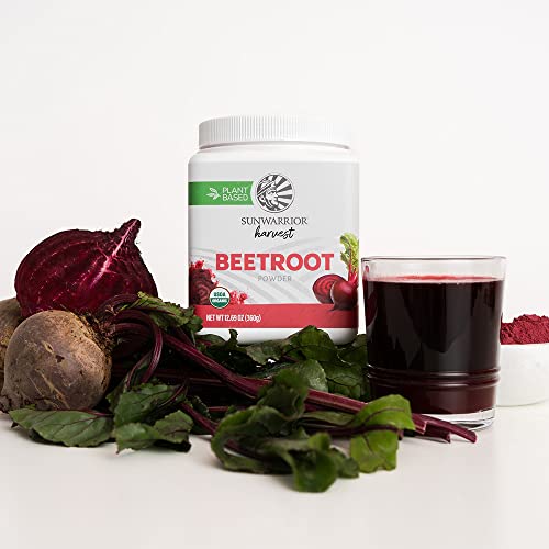 Sunwarrior Beet Root Powder Nitric Oxide Increase Stamina Blood and Flow Circulation Natural Non-GMO Keto Vegan Superfood for Smoothies Acai Pudding Baking 360g sq tub (90 Servings) Organic Harvest