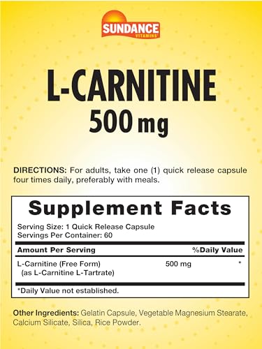 L-Carnitine 500mg | 60 Capsules | Free Form Amino Acid | Non-GMO and Gluten Free SundanceBuy Supplements Australia