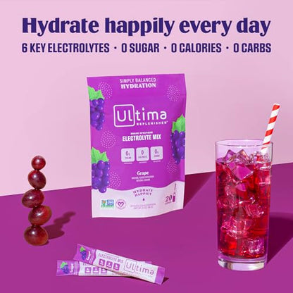 Ultima Replenisher Daily Electrolyte Drink Mix – Grape, 20 Stickpacks – Hydration Packets Ultima ReplenisherBuy Supplements Australia