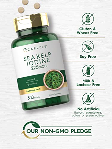 Sea Kelp Iodine Supplement | 225mcg | 300 Tablets | Non-GMO, Gluten Free | Traditional CarlyleBuy Supplements Australia