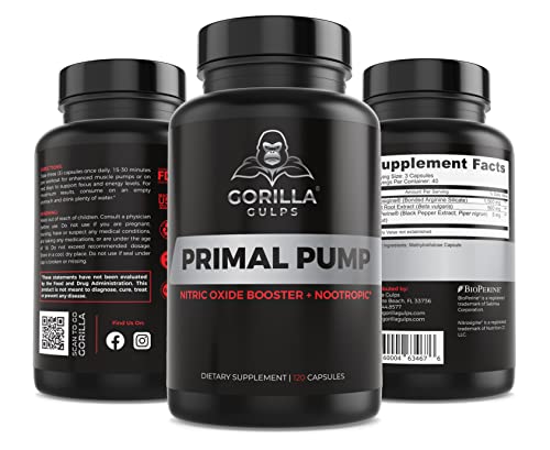 Gorilla Gulps - Primal Pump Nitric Oxide Supplement Nootropic 1500mg Nitrosigine L Gorilla GulpsBuy Supplements Australia