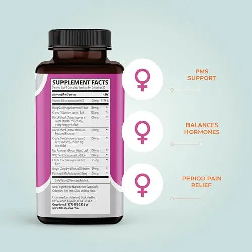 LifeSeasons - PreMense-T - PMS Relief Supplement - Support for Pre-Menstrual Symptoms, Cramping & Breast Tenderness - Nourish Tissue - Ginger Crampbark Dong Quai Chasteberry & Vitamin B6-60 Capsules LifeSeasonsBuy Supplements Australia
