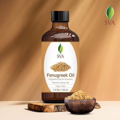 SVA Fenugreek Oil 4oz (118ml) Premium Carrier Oil with Dropper for Hair Care, Hair Oiling, Scalp Massage SVA ORGANICSBuy Supplements Australia