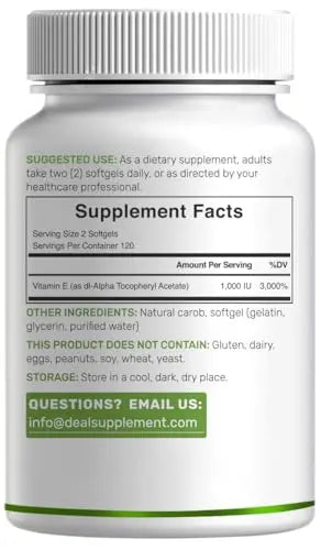 Vitamin E Supplements, 1,000 IU Per Serving, 240 Softgels – Extra Strength Antioxidant Protection – Bioavailable Stable Form DEAL SUPPLEMENTBuy Supplements Australia