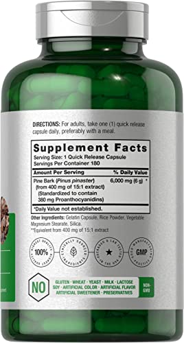 Pine Bark Extract | 6000 mg | 180 Capsules | Standardized to Contain 380 mg Proanthocyan HorbäachBuy Supplements Australia