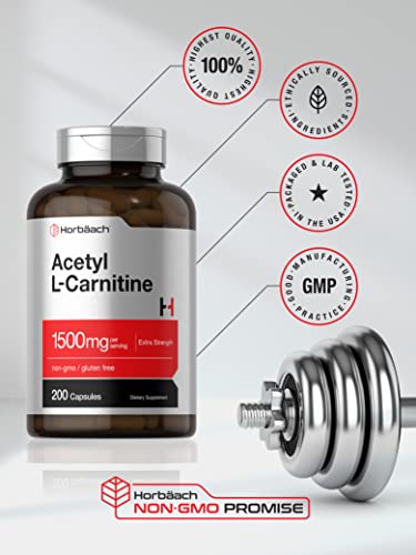 Acetyl L-Carnitine 1500mg | 200 Capsules | Extra Strength ALCAR Supplement | Non-GMO HorbäachBuy Supplements Australia