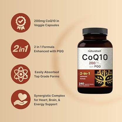 NatureBell CoQ10 (Ubiquinone) 200mg with PQQ, 240 Veggie Capsules | Stable High NatureBellBuy Supplements Australia