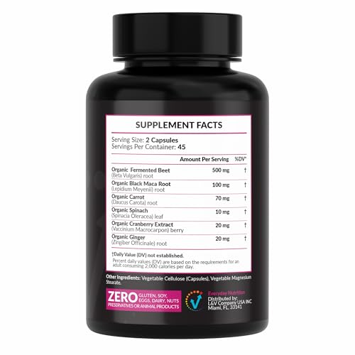 EVERYDAY NUTRITION Organic Fermented Beet Root & Black Maca Capsules with Carrot, Spinach, Cranberry & Ginger | Superfood for Energy, Stamina & Wellness | 90 Veggie Capsules | Made in USA EVERYDAY NUTRITIONBuy Supplements Australia
