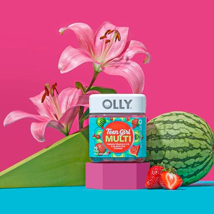 Olly Teen Girl Multi Gummy, Healthy Skin and Immune Support, 15 Essential Vitamins, Biotin, Zinc, Calcium, Chewable Multivitamin