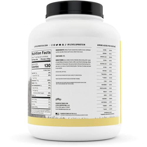 Levels Grass Fed 100% Whey Protein, No Hormones, Vanilla Bean, 5LB Levels NutritionBuy Supplements Australia