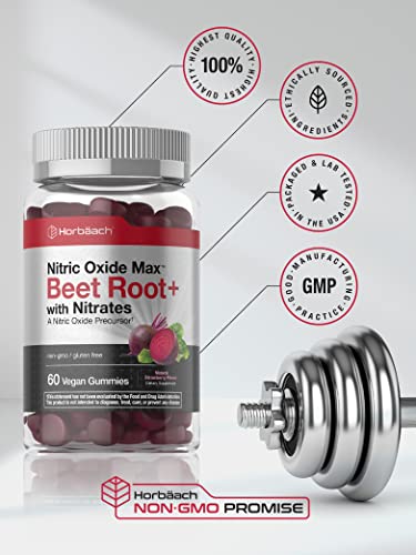 Nitric Oxide Beet Root Gummies | 60 Count | with Nitrates | Natural Strawberry Flavor HorbäachBuy Supplements Australia