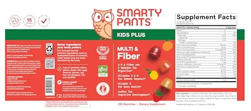 SmartyPants Kids Multivitamin & Fiber Gummies: Prebiotic Fiber to Support Kids Digestion with Vitamin D3, C, Vitamin B12, B6, A, Zinc SmartyPants