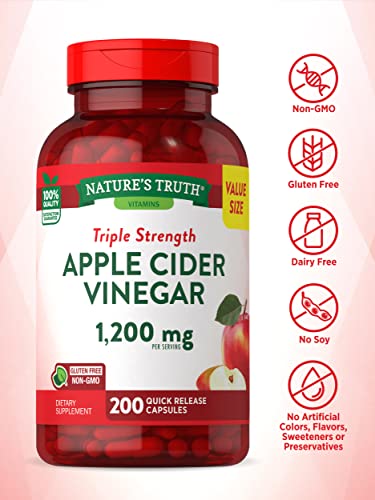 Nature's Truth Apple Cider Vinegar Capsules | 1200mg | 200 Pills | Extra Strength | Value Size Nature's TruthBuy Supplements Australia