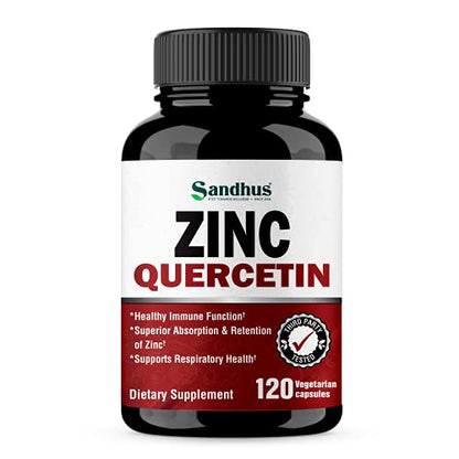 Sandhu's Zinc Quercetin 120 Vegetarian Capsules – Zinc Supplements for Antioxidant