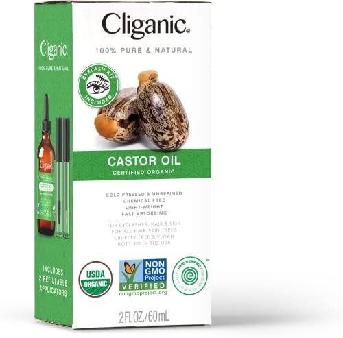 Cliganic Organic Castor Oil, 100% Pure (2oz with Eyelash Kit) - For Eyelashes, Eyebrows, Hair & Skin CliganicBuy Supplements Australia